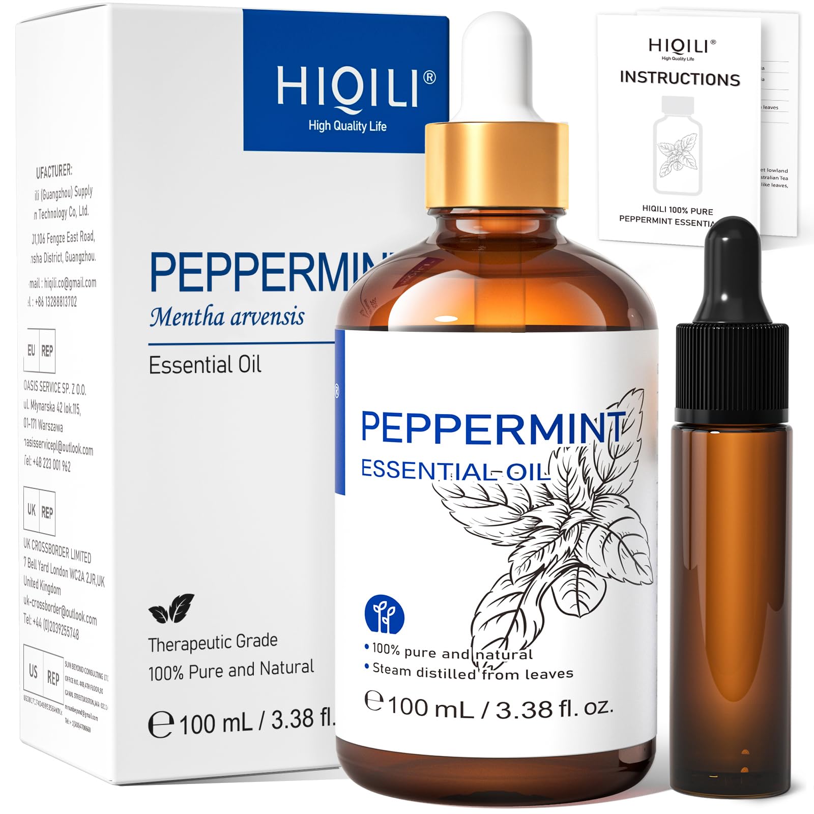 HIQILI 100ml Lavender Essential Oil Pure, 100% Natural Therapeutic Grade for Aromatherapy Diffuser, Skin Care, Hair, Includes Premium Quality Glass Dropper