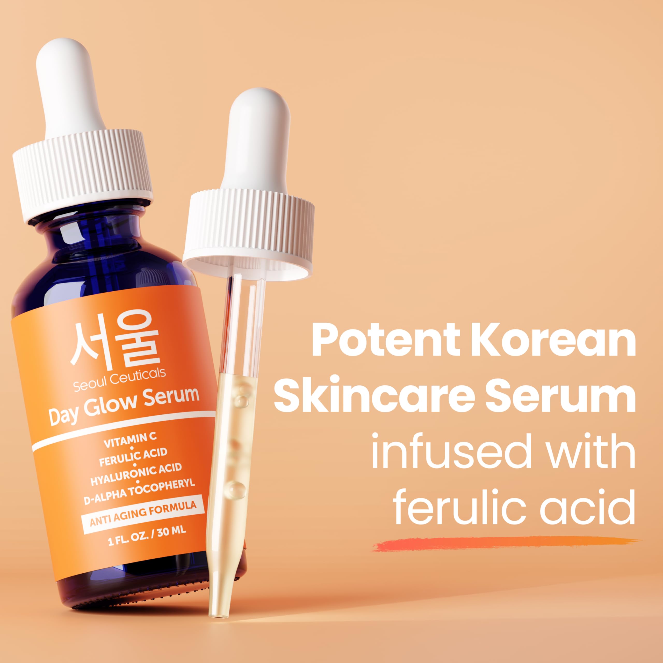 SeoulCeuticals Korean Skin Care 20% Vitamin C Hyaluronic Acid Serum + CE Ferulic Acid - Potent Anti Aging, Anti Wrinkle Korean Beauty 1oz Halalzen
