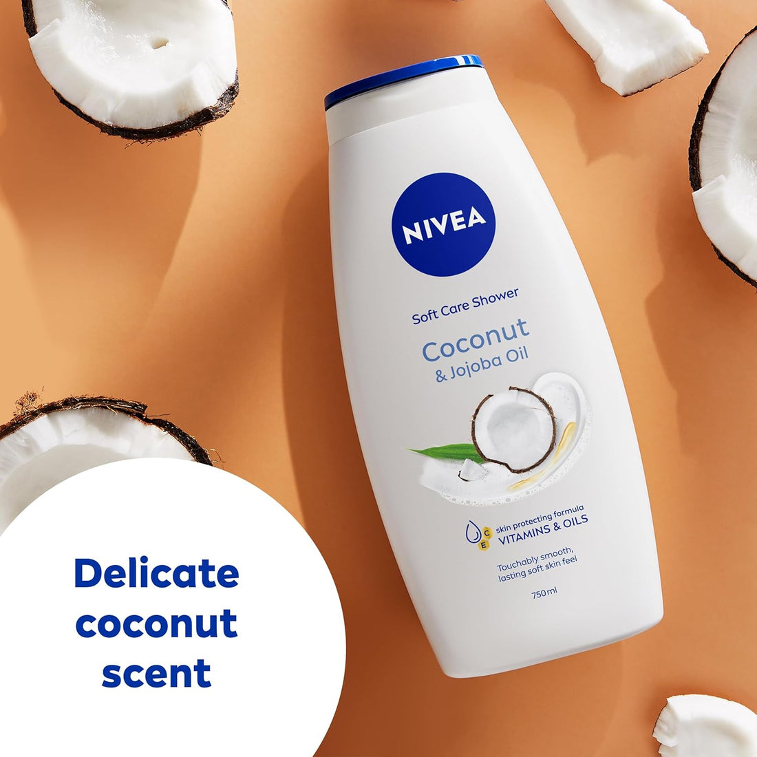 NIVEA Coconut & Jojoba Oil Shower Cream (750ml), Moisturising Body Wash with Coconut and Jojoba Oil, Luxurious Shower Gel for Women, for Soft and Supple Skin