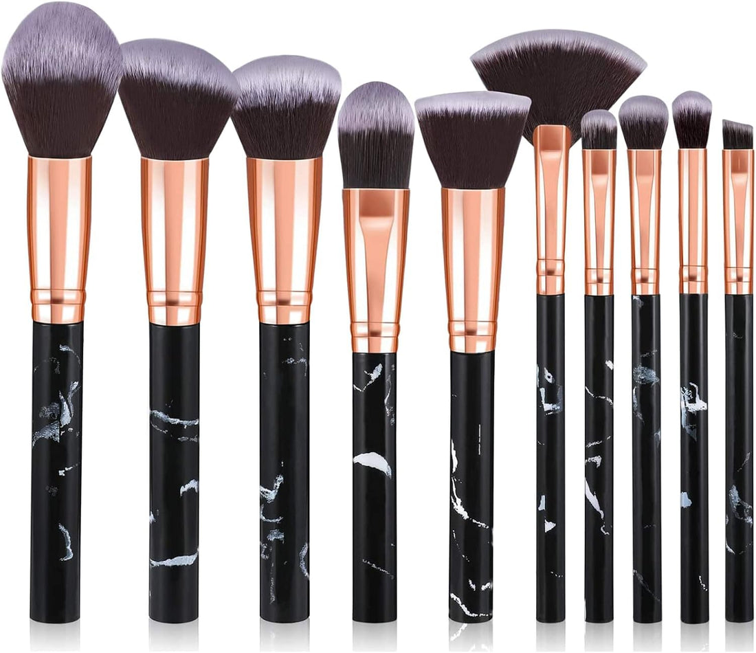 Makeup Brushes 10Pcs Marble Makeup Brush Set Foundation Powder Blush Blending Eyeshadow Brushes Sets Halalzen
