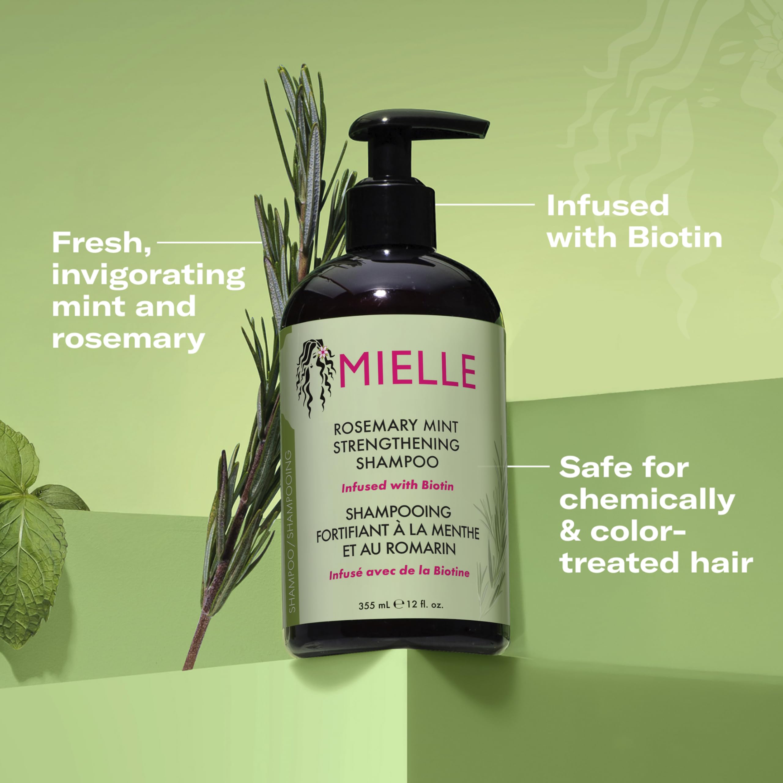 Mielle Rosemary Mint Hair Strengthening Biotin Shampoo - Moisturising Hair Shampoo for Women and Men to Gently Cleanse, Repair & Protect Strands, 355 ml (Pack of 1)