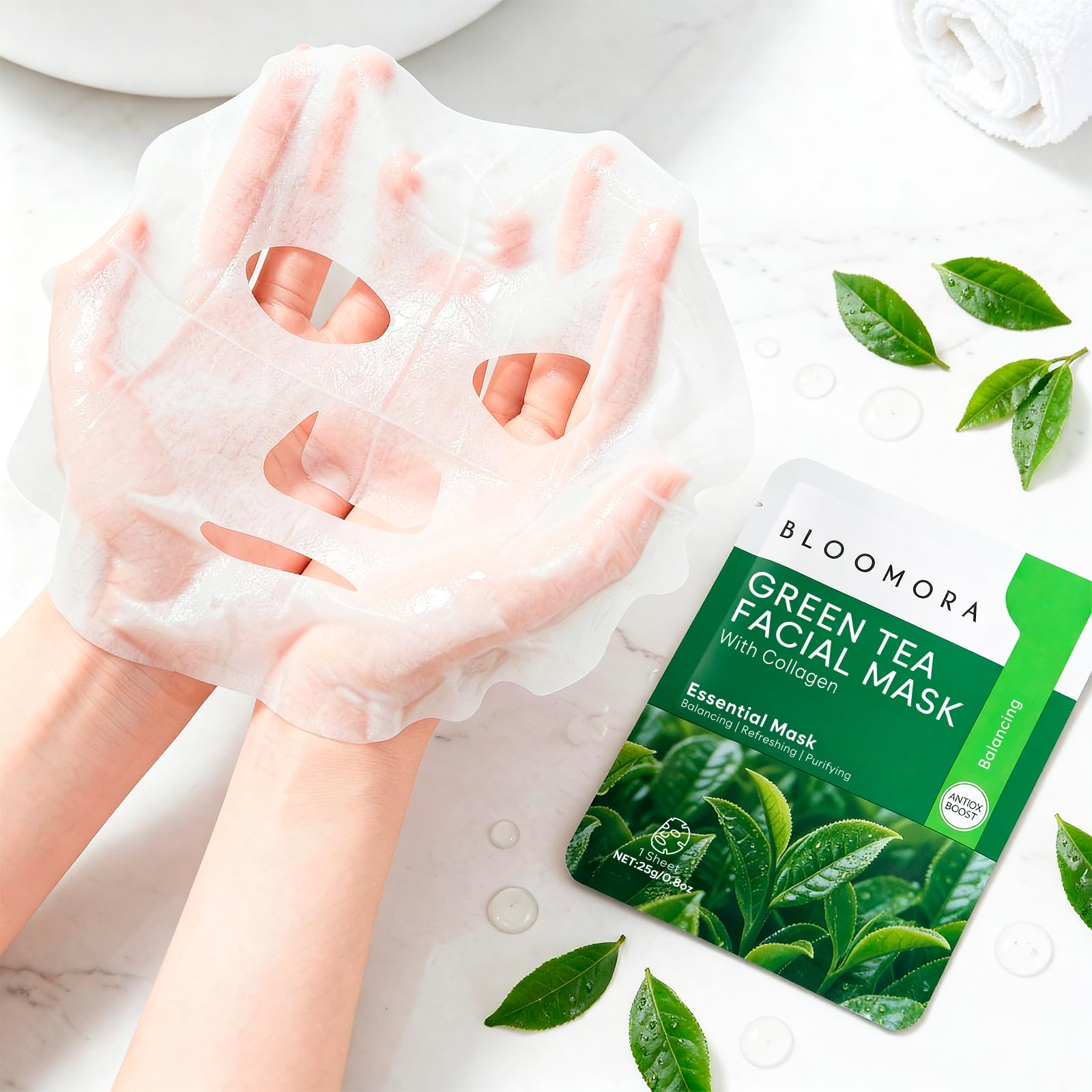 10 Pack Mixed Face Mask Set with Collagen – Hydrating Sheet Mask Skincare Set for Radiant, Fresh & Nourished Skin, Moisturising Facial Masks for Women & Men
