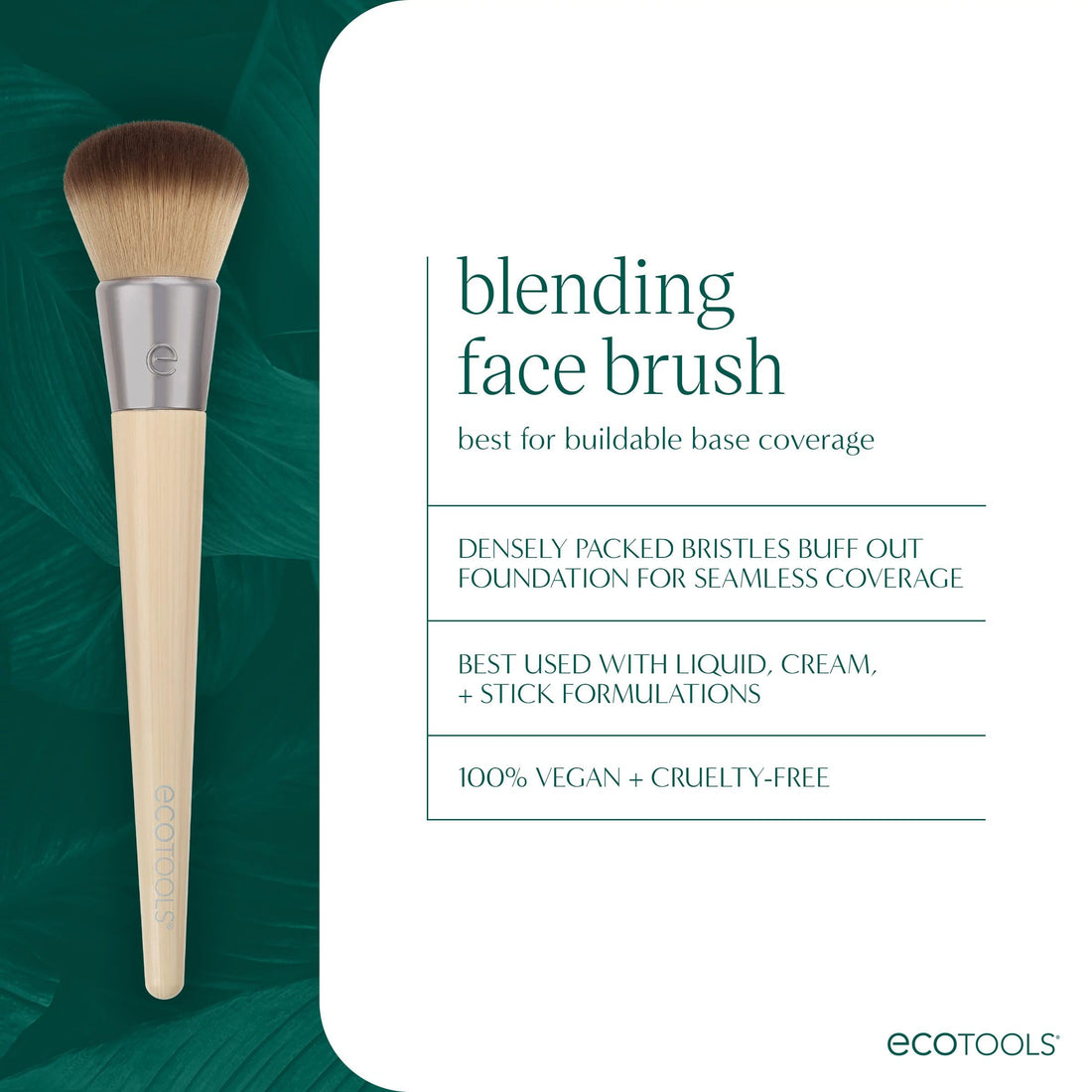 EcoTools Classic Foundation Face Brush, For Liquid, & Cream Foundation, Flat Foundation Brush For Natural Makeup, Buildable Coverage, Synthetic Bristles, Vegan & Cruelty- Free Halalzen