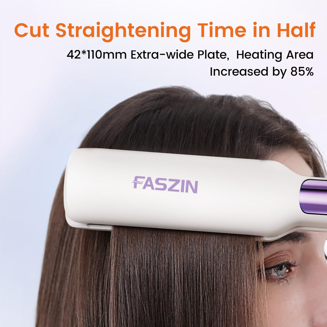 Faszin Professional Hair Straighteners, 42mm Wide-Plate Titanium Negative Ion Flat Iron, 30s Rapid Heating, Real-time Temperature Display, 11 Adjustable Temperature Levels (130-230℃) (Black) Halalzen