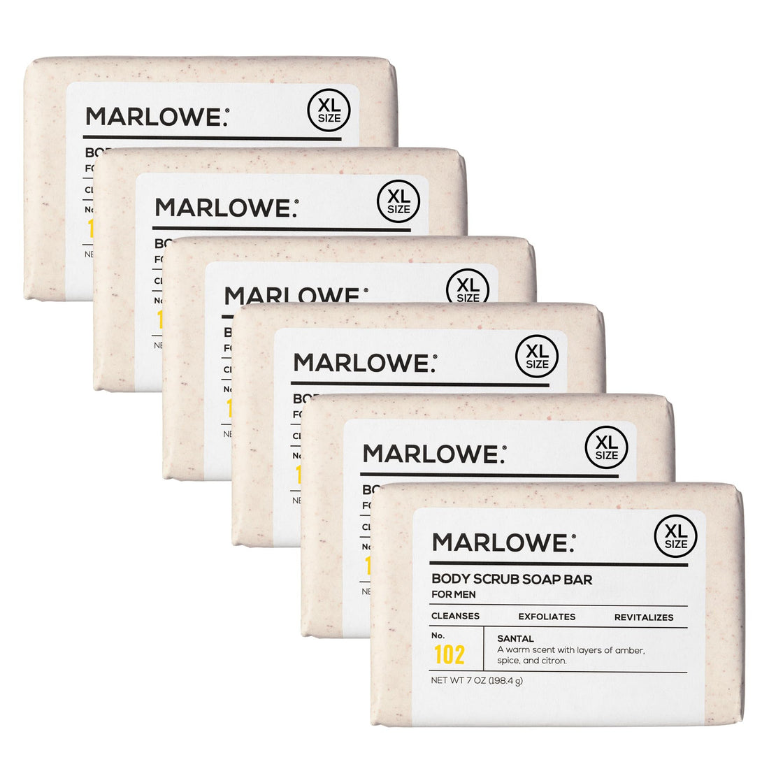 MARLOWE. No. 102 Body Scrub Soap 7 oz, Cedarwood & Sea Salt, Exfoliating Soap Bar with Shea Butter, Olive Oil & Green Tea Extracts, Cleanses, Smooths & Revitalizes Skin, Fresh & Zesty Scent