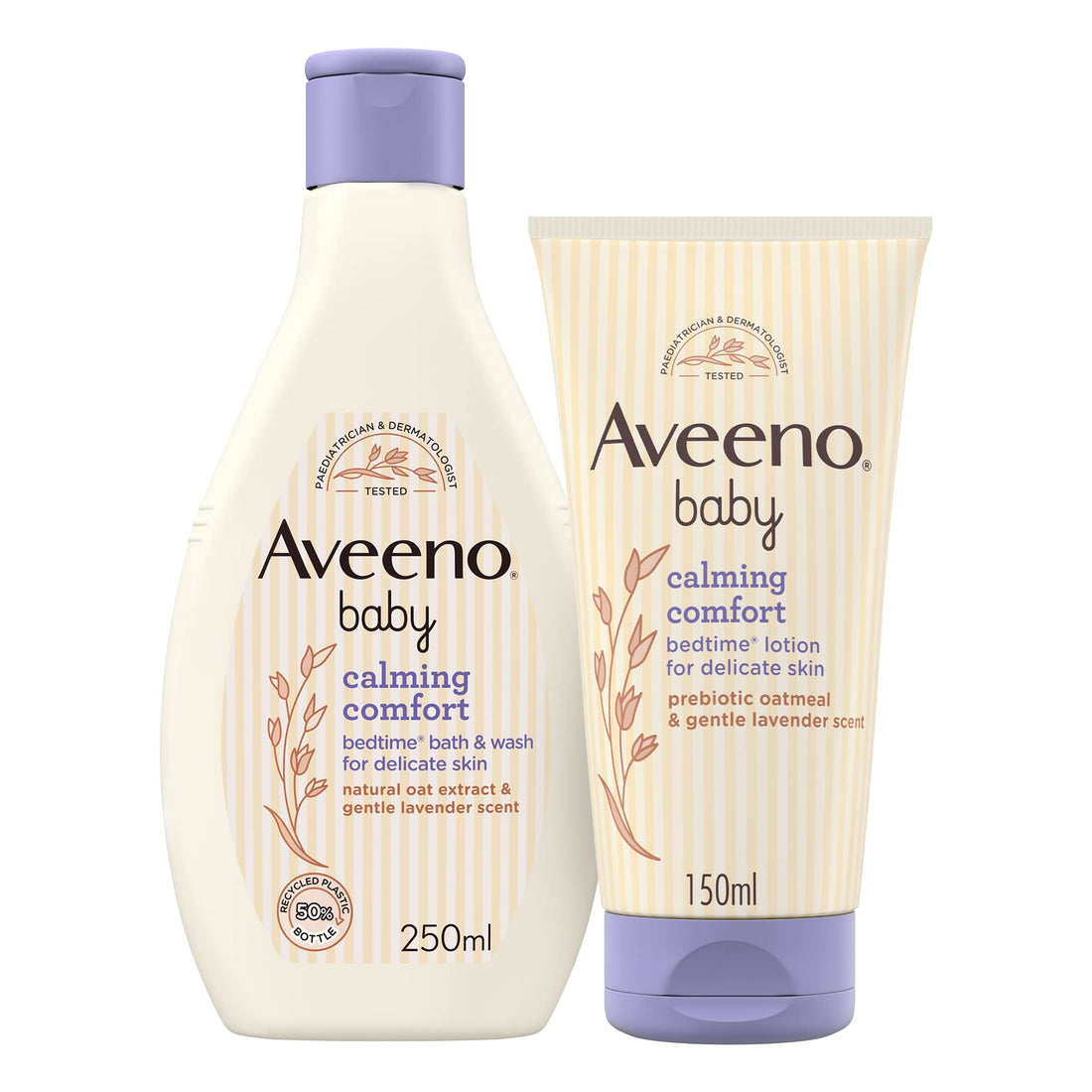 Aveeno Baby Calming Comfort Bedtime Bath and Wash (1 x 250ml), Tear-Free and Soap-Free Baby Wash with Gentle Lavender & Vanilla Scent, Gently Cleanses Skin Before Bedtime, for Delicate Skin