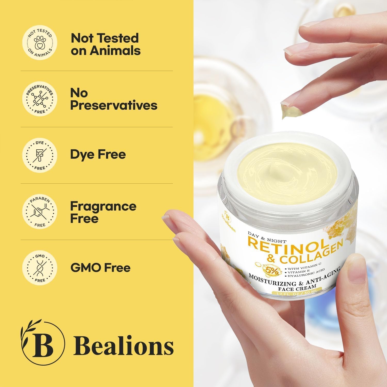 Retinol Cream Anti Aging for Face: Wrinkle Cream for Face Neck with Collagen & Hyaluronic Acid - Reduces Wrinkles Fine Lines, Lifting Facial Skin for Women, Day & Night Care (50 ml)