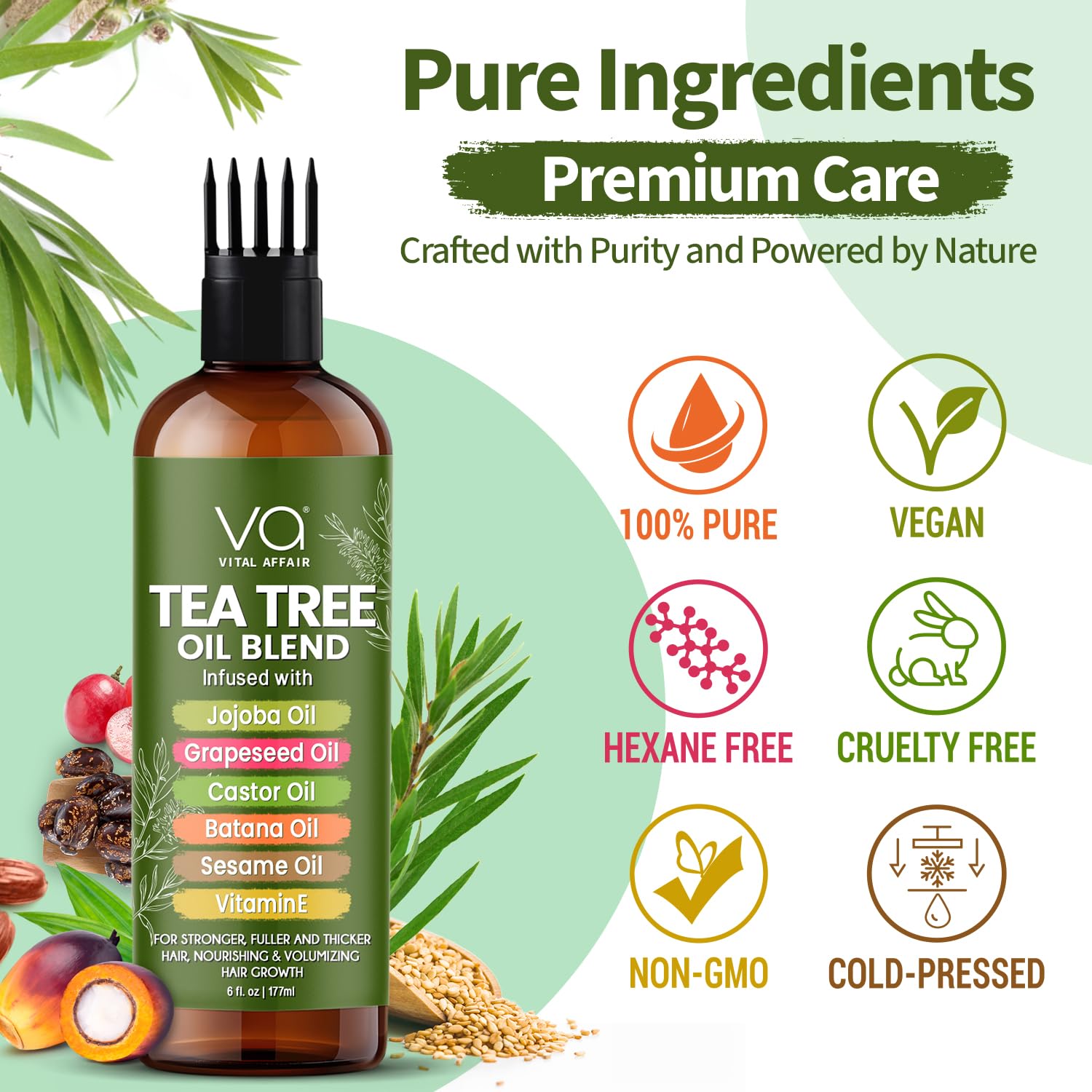 VITAL AFFAIR Blend Of Pure Rosemary Oil For Hair Growth With Castor, Batana, Jojoba Oil-Infused With Biotin & Vitamin E-Blend of Effective Hair Oils for Hair Growth-Strengthening Treatment 6 Fl Oz Halalzen