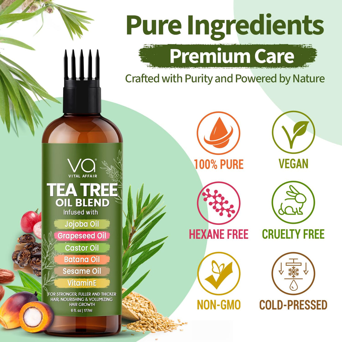 VITAL AFFAIR Blend Of Pure Rosemary Oil For Hair Growth With Castor, Batana, Jojoba Oil-Infused With Biotin & Vitamin E-Blend of Effective Hair Oils for Hair Growth-Strengthening Treatment 6 Fl Oz Halalzen