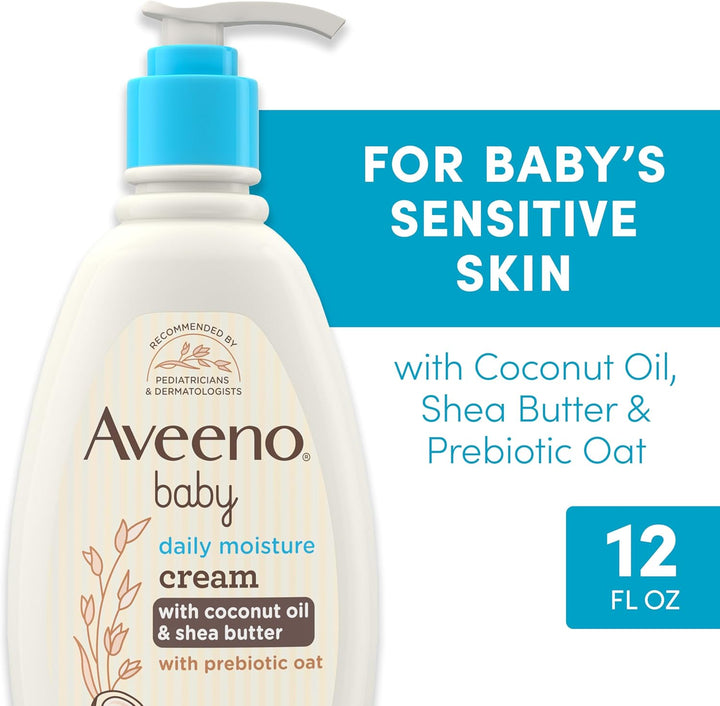 Aveeno Baby Daily Moisturizing Cream with Prebiotic Oat, Hypoallergenic Baby Lotion with Coconut Oil & Shea Butter Moisturizes Sensitive Skin for 24 Hours, Gentle Coconut Scent, 12 fl. oz Halalzen