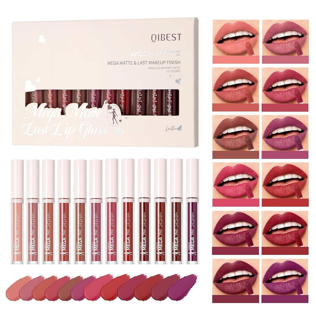 12 Colors Matte Liquid Lipstick Set Velvety Lip Gloss Lip Kit Waterproof Long Lasting Wear Nude Lip Gloss Beauty Cosmetics Gift Box Set (Set A, Set A) Halalzen