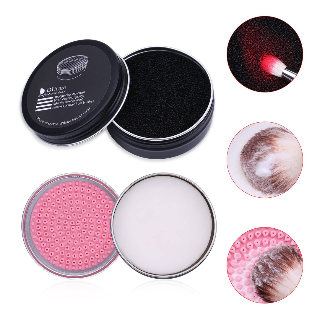 DUcare Makeup Brush Cleaner – Solid Soap Cleanser & Silicone Pad | Clean synthetic & natural bristles. Clean Beauty Blenders. Keep brushes soft. Coconut oil formula. For daily use & travel. Halalzen