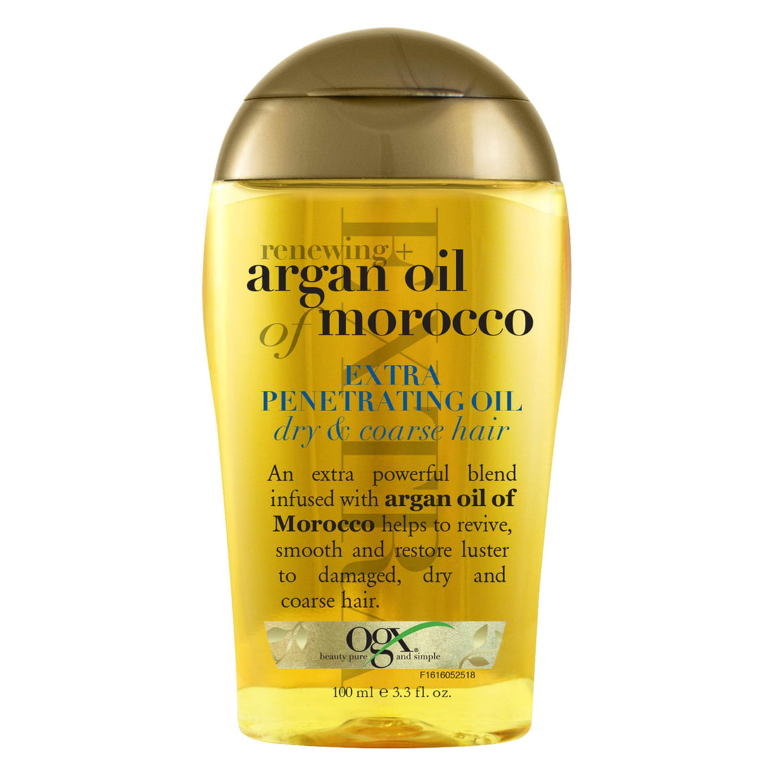 OGX Renewing + Argan Oil of Morocco Hair Oil, Extra Strength Penetrating Serum Treatment for Dry, Damaged, Frizzy, Curly & Coarse Hair, Cold-Pressed Argan Oil, Shine, 3.3 Fl Oz Halalzen