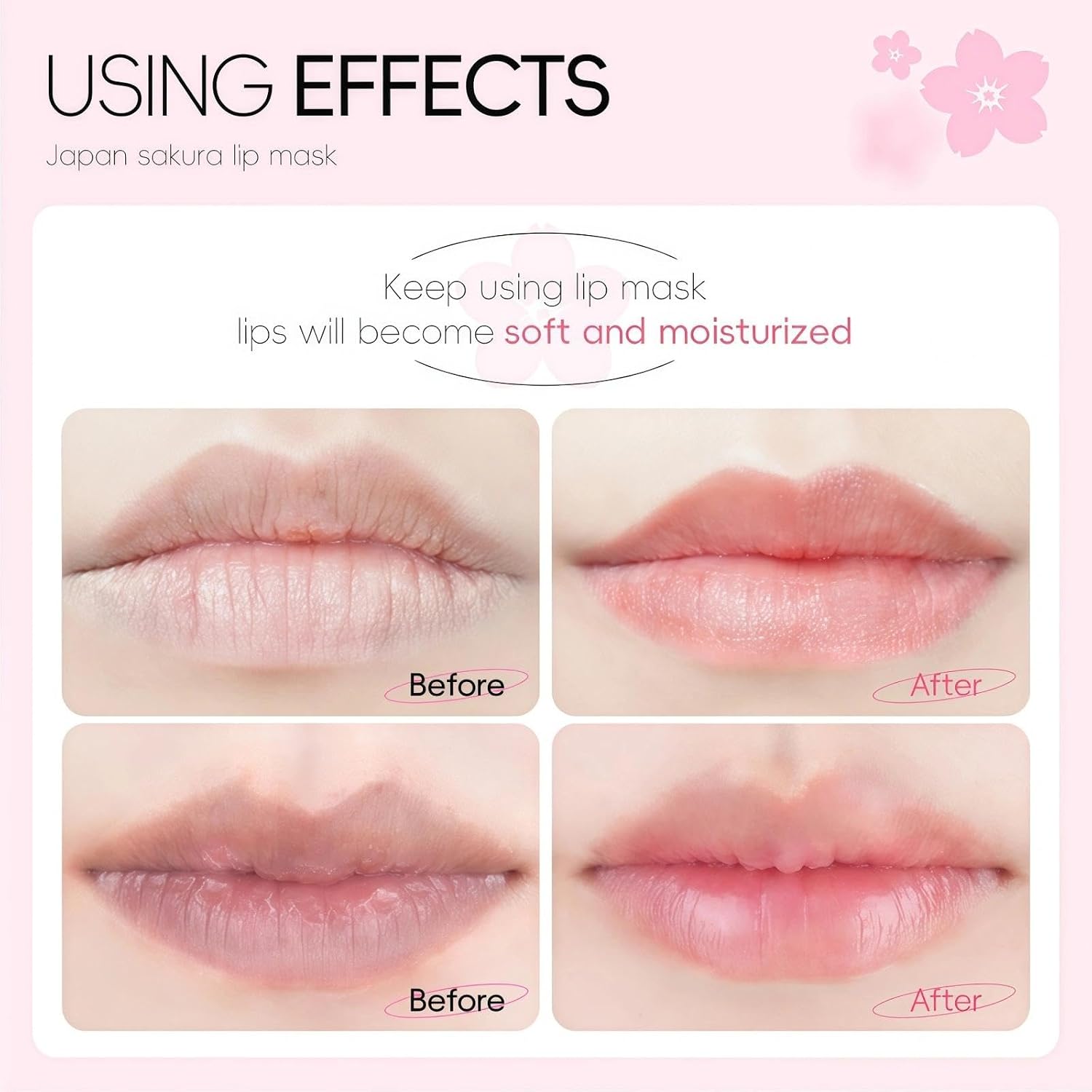20PCS Sakura Lip Masks, Cherry Blossom Sleeping Lip Mask for Deep Nourishment, Moisturizing & Brightening, Silky Texture, Easy Storage, Lips Care Treatment Halalzen