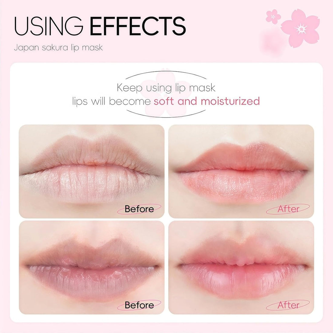 20PCS Sakura Lip Masks, Cherry Blossom Sleeping Lip Mask for Deep Nourishment, Moisturizing & Brightening, Silky Texture, Easy Storage, Lips Care Treatment Halalzen