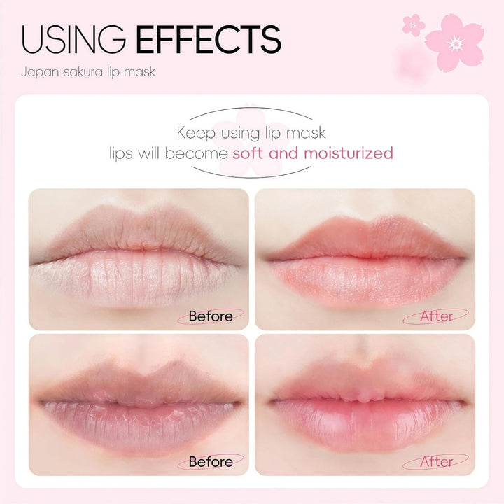 20PCS Sakura Lip Masks, Cherry Blossom Sleeping Lip Mask for Deep Nourishment, Moisturizing & Brightening, Silky Texture, Easy Storage, Lips Care Treatment Halalzen