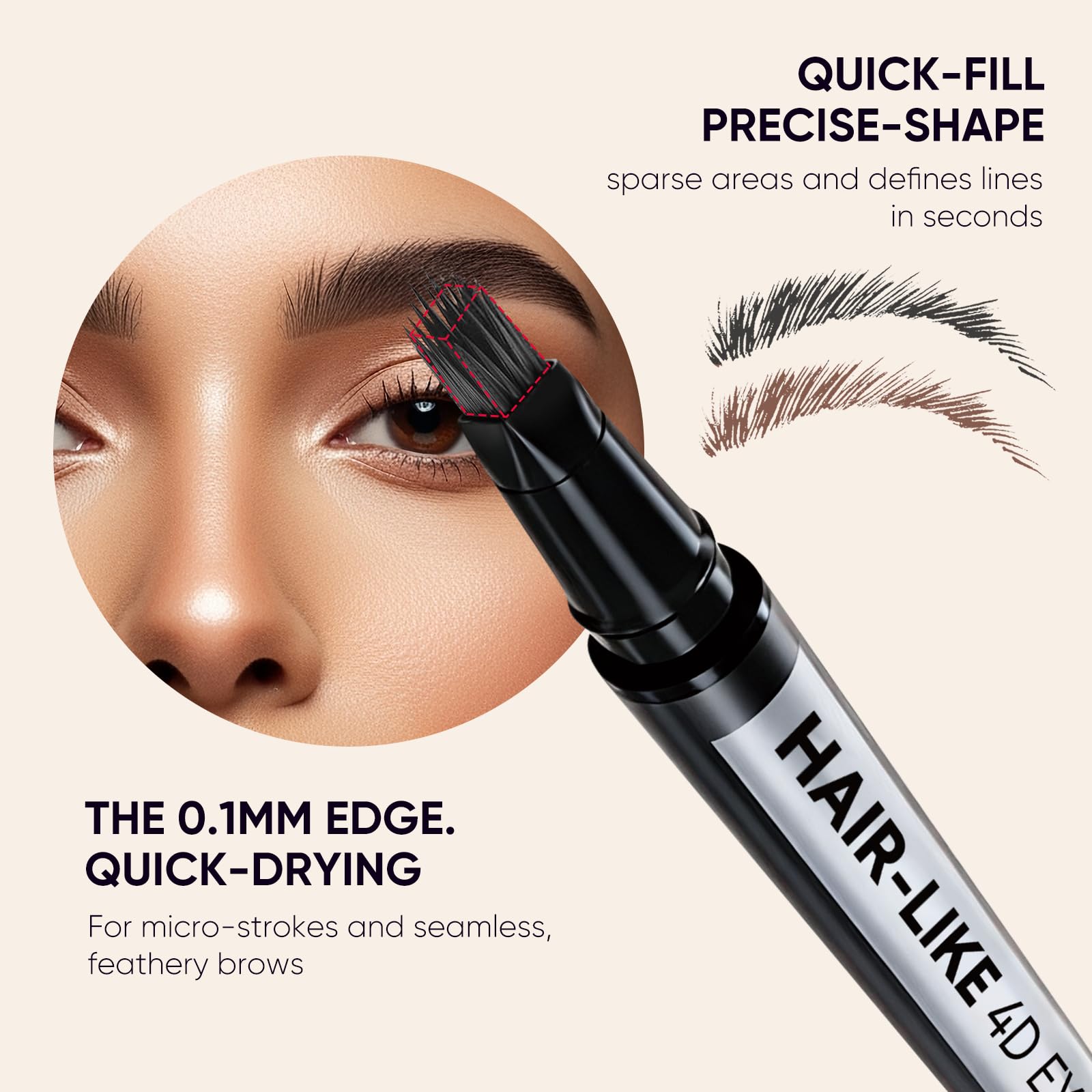 2CHILL 2-in-1 Eyebrow Pen for Women, Microblading 4D Eyebrow Pencil with Hair-Like Brush Tip, Waterproof Long Lasting Natural Brow Makeup, Dual-Ended Eyebrow Brush & Eyeliner Function (Dark Brown)