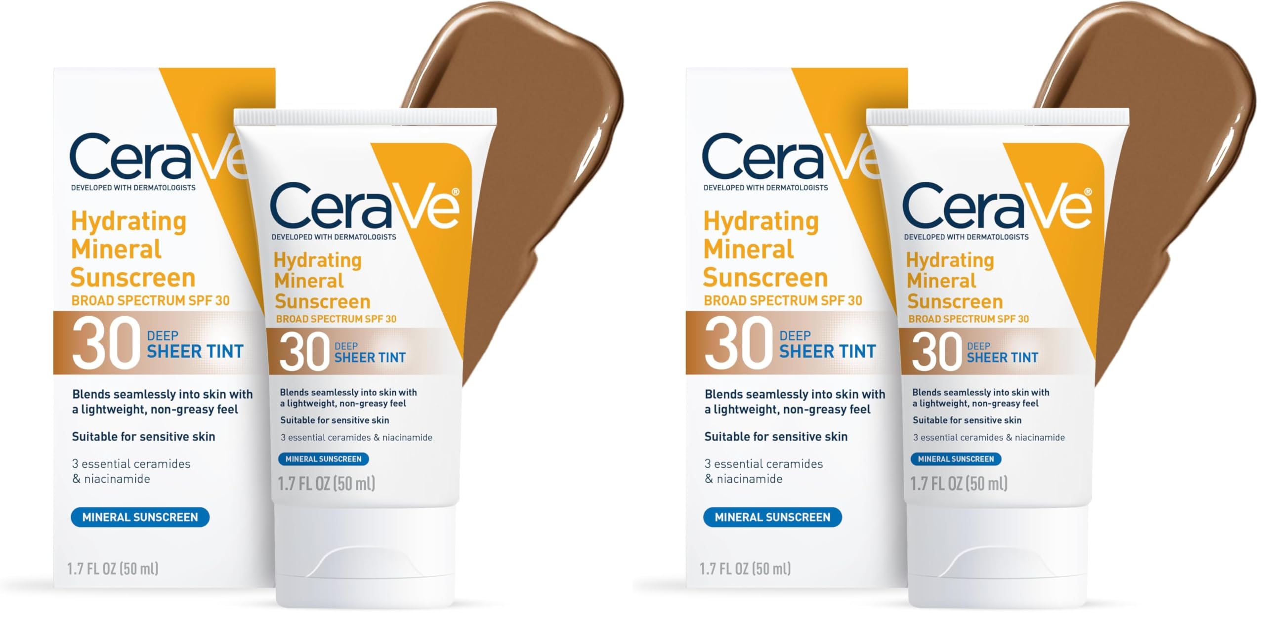 CeraVe Hydrating Mineral Sunscreen SPF 30 with Sheer Tint, Tinted Mineral Sunscreen with Zinc Oxide & Titanium Dioxide, Blends Seamlessly For Healthy Glow, Medium, 1.7 Fluid Ounce Halalzen
