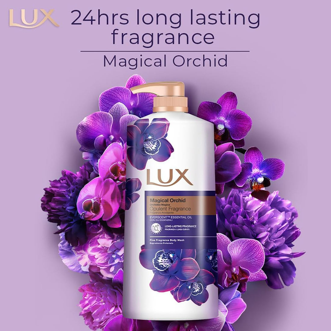 LUX Charming Peony Body Wash with Orange Oil - Men's & Women's Aromatic, Long-Lasting Fine Fragrance Shower Gel, Nourishing Body Cleanser, Aromatic Fragrance Bath Soap - Pack of 1, 1L