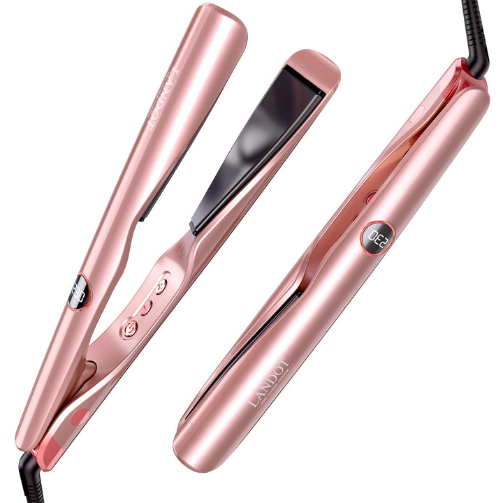 LANDOT 2-in-1 Hair Straighteners and Curler - Twist Floating Plates for Create Salon Waves, Curls, Straight Styles, Anti-Frizz & Tangle-Free | Dual Voltage, 12 Temp Settings 120-230°C All Hair Types Halalzen
