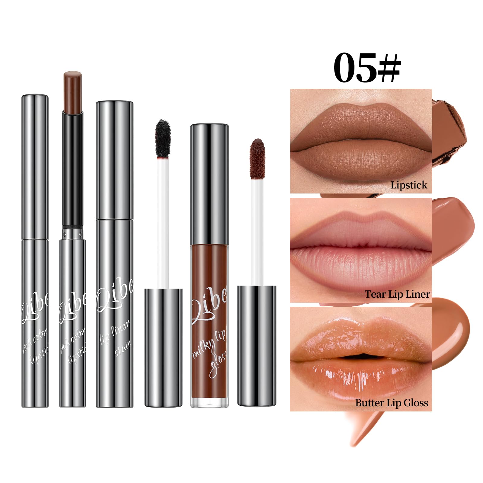 3PCS Matte Liquid Lipstick Lip Gloss & Liner Set - All-IN-One Lip Kit, Velvety Nude Color, Waterproof Make Up Set (# 03) Halalzen
