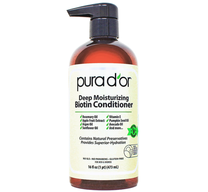 PURA D'OR Anti-Thinning Biotin Shampoo and Conditioner Natural Earthy Scent, CLINICALLY TESTED Effective Results, Herbal Blend Thickening Products For Women & Men, Original Gold Label Set, 16oz x2 | Deep Moisturizing, Conditioner, CLINICALLY TESTED, Effec Halalzen