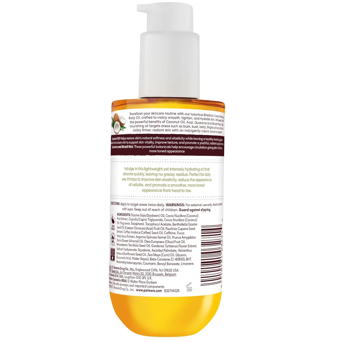 Palmer's Coconut Oil Formula Brazilian Coco Firming Body Oil with Vitamin E, 6.5 Fl Oz, Helps with Skin Tightening & Firming of Bum, Bust & Belly, Provides 48Hr Moisture, Dermatologist Approved