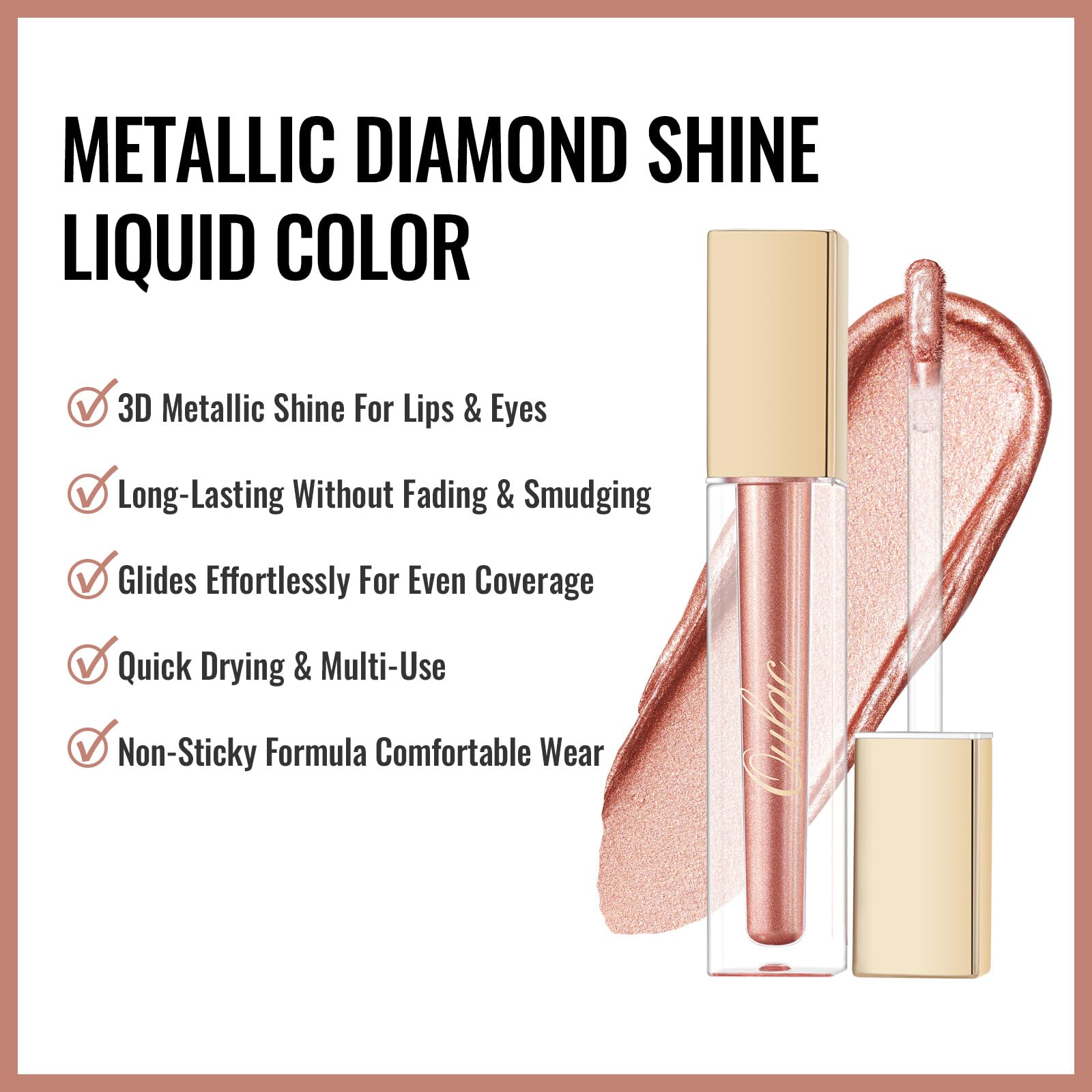Oulac Metallic Diamond Shine Liquid Lip Gloss - Glitter Glossy for Lip & Eye, Long Lasting 24H + & Waterproof, Lightweight Lip Stain, 3D Metallic Finish, No Transfer, Vegan, 4.5ml,MD05 Loose Control Halalzen