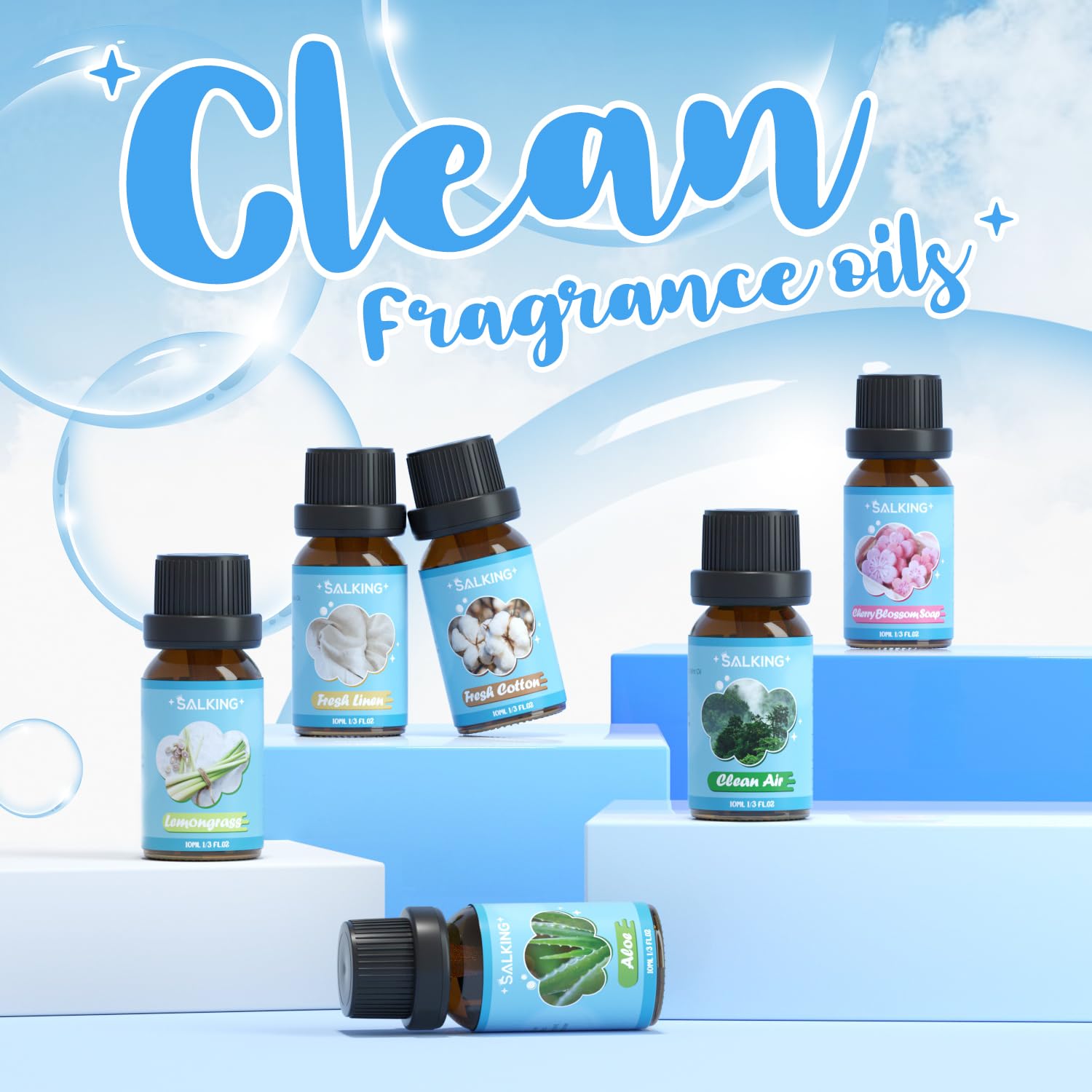 SALKING Essential Oils Set, 100% Pure Fragrance Oil AromatherapyGift, Premium Scented Oils for Diffusers 6 x 10 ML - Lavender, Rose, Jasmine, Cherry Blossom, Gardenia, Chamomile, Pink