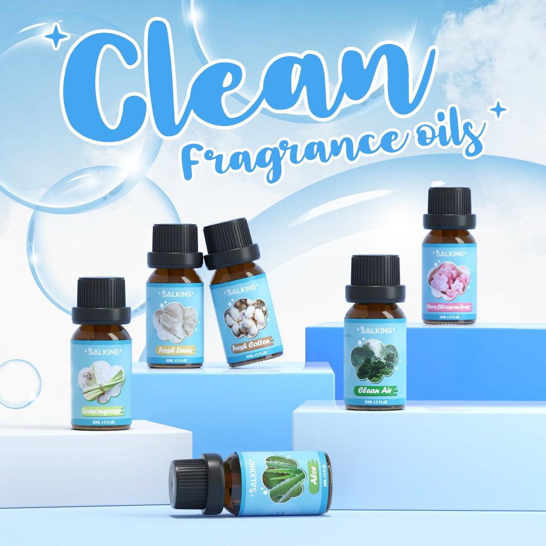 SALKING Essential Oils Set, 100% Pure Fragrance Oil AromatherapyGift, Premium Scented Oils for Diffusers 6 x 10 ML - Lavender, Rose, Jasmine, Cherry Blossom, Gardenia, Chamomile, Pink