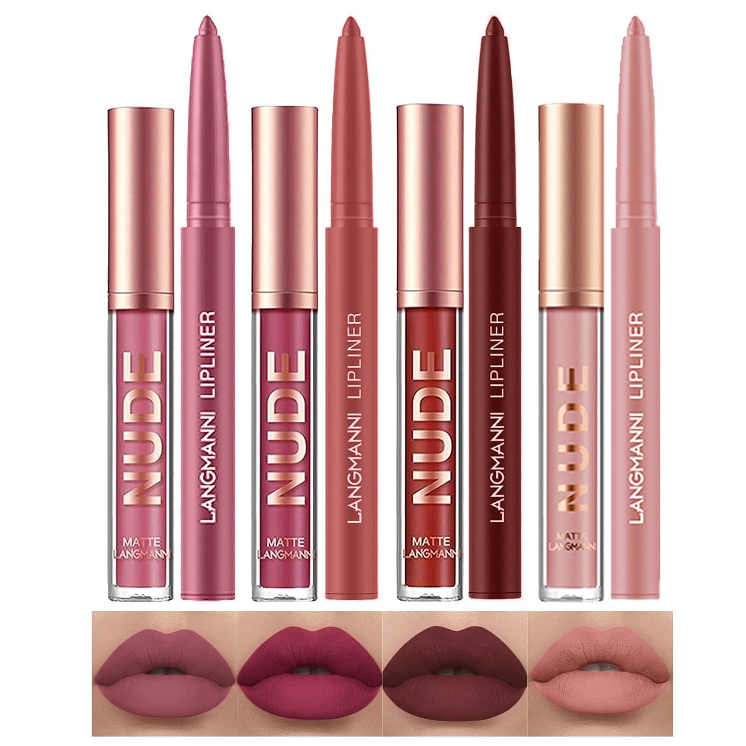 LANGMANNI 6 Matte Lipstick with 6 Lipliners Durable Lip Gloss,Long-Lasting&Waterproof Non-Stick Cup High Pigmented Velvet Lipgloss Kit,Beauty Cosmetics Gift for Girls(12PCS) Halalzen