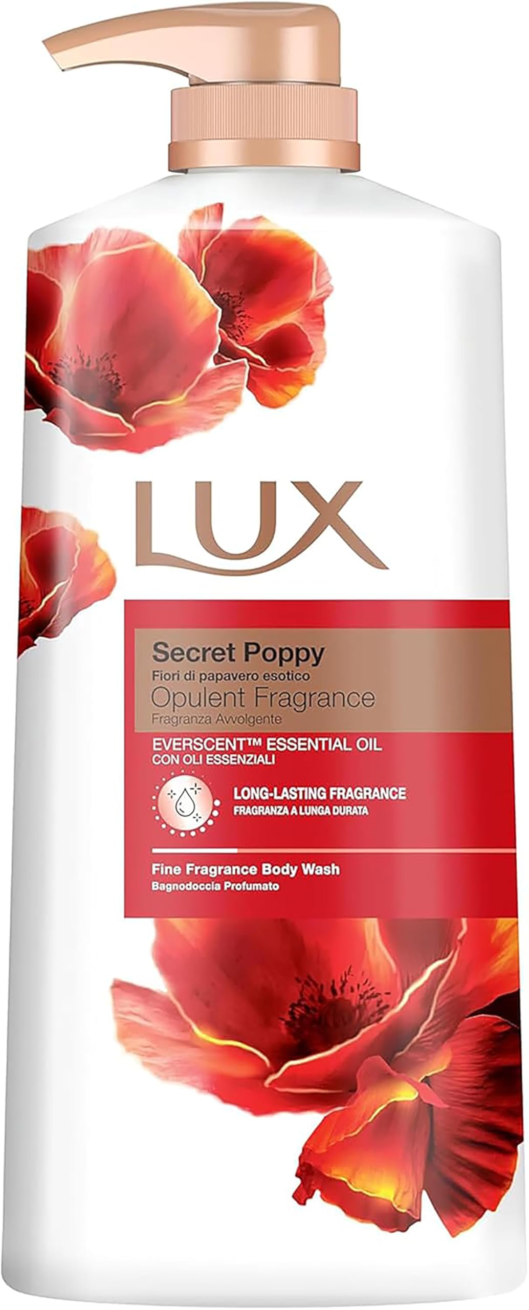 LUX Charming Peony Body Wash with Orange Oil - Men's & Women's Aromatic, Long-Lasting Fine Fragrance Shower Gel, Nourishing Body Cleanser, Aromatic Fragrance Bath Soap - Pack of 1, 1L