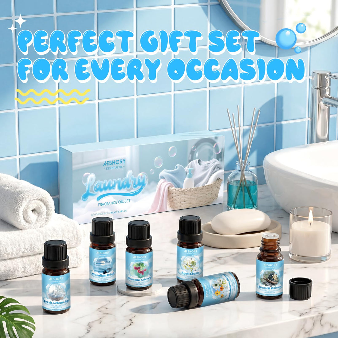 AESHORY 6 x 10ml Hotel Essential Oils Set, Premium Luxury Aroma Oil Scented Oil for Diffuser for Home, Humidifier, Candle Making, Air Freshening