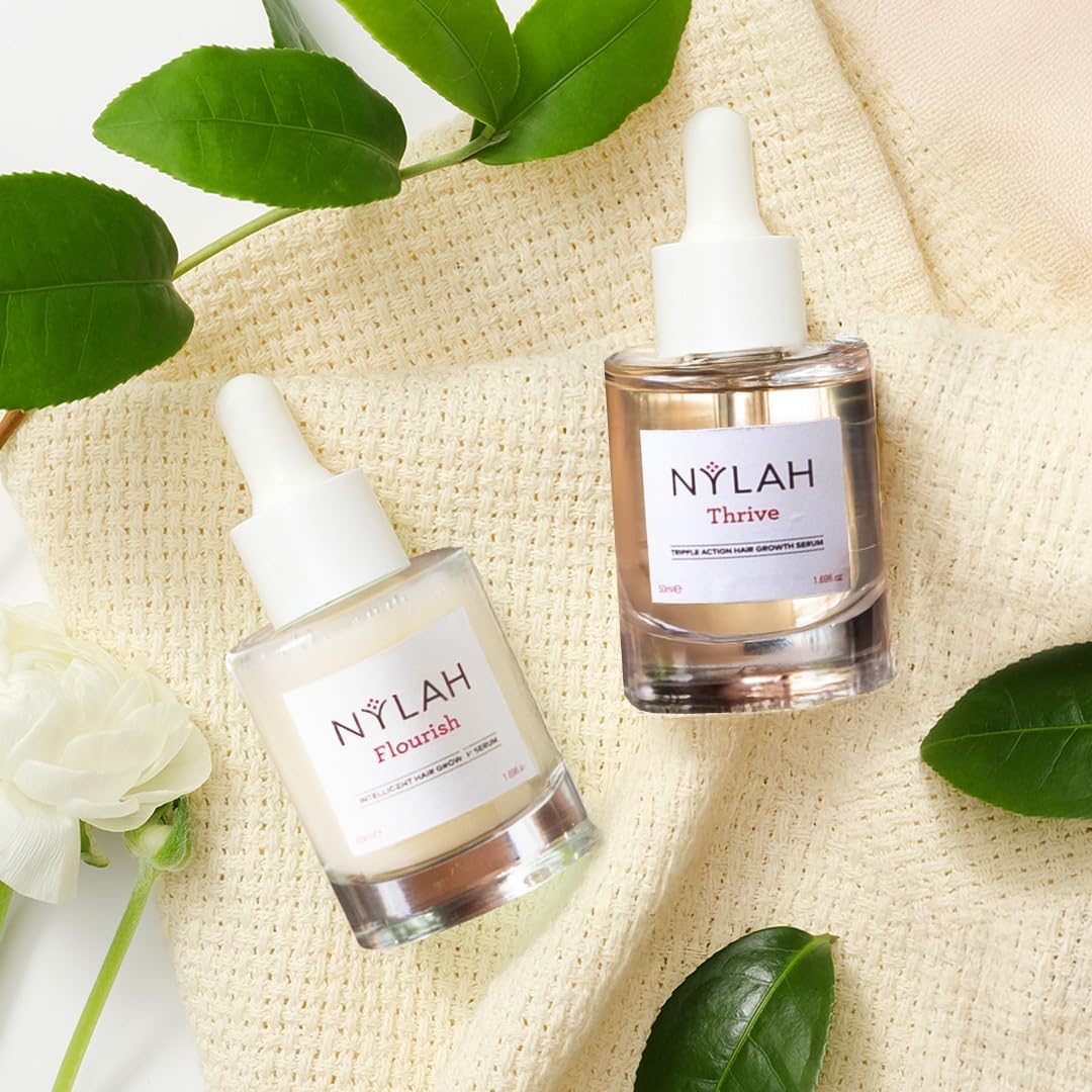 NYLAH Flourish and Thrive Hair Growth Serum SET (2 x 50ml) – Hair Growth & Hair Loss Treatment – Reduces Thinning & Shedding, Strengthens Hair, Supports Fuller