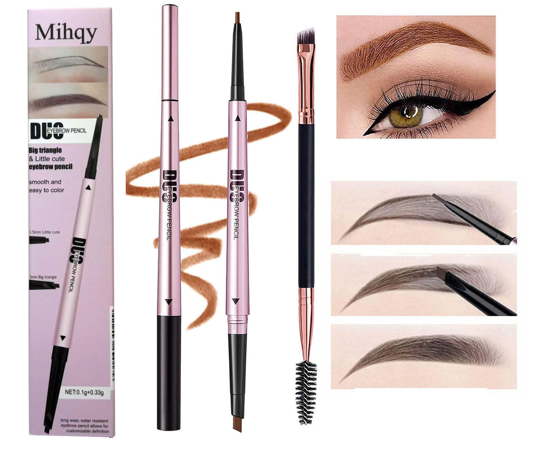 Mihqy 2 PCS Eyebrow Pencil Waterproof with Brow Brush, Dual Ended Eyebrow Pen, Automatic Makeup Cosmetic Tool(Dark Brown)