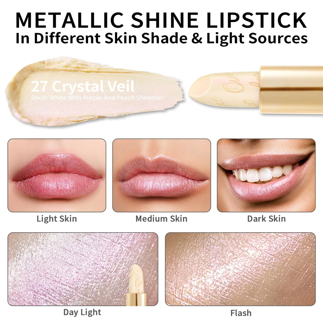 OULAC Metallic Shine Glitter Lipstick, Pink High Impact Lipcolor, Lightweight Soft and Ultra Hydrating, Long Lasting, Vegan & Cruelty-Free, Full-Coverage Lip Color 4.3 g/0.15 HIP & HIPPIE(11) Halalzen