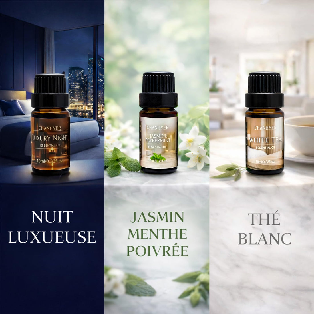 Hotel Collection Essential Oils for Diffusers for Home - 6 x 10 ml Luxury Scented Oil Set with Luxury Night,Jasmine Peppermint,White Tea,Citrus Happiness,My Way,Hotel Lobby,Gift for Women and Men
