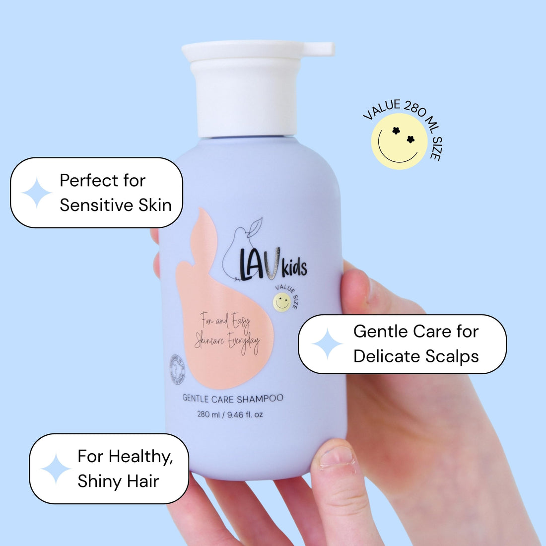 Lav Kids Natural Hair Care Bundle for Daily Use, Algae Extract and Moisturizing (Shampoo + Conditioner)