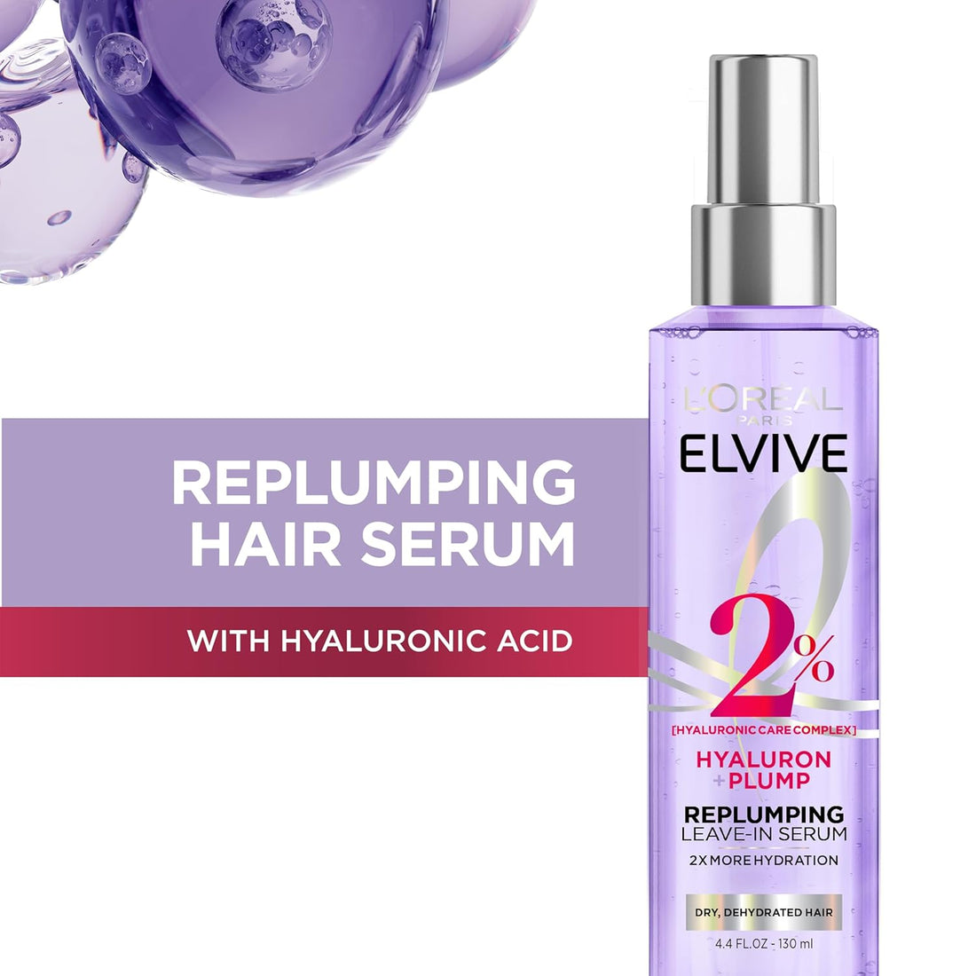 L'Oreal Paris Elvive Hyaluron Plump Moisture Plump Hair Serum for Dehydrated, Dry Hair with Hyaluronic Acid Care Complex, Paraben-Free, 4.4 Fl Oz Halalzen