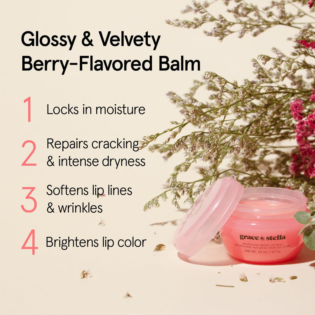 grace & stella Award Winning Lip Butter - Hydrating Lip Balm - Nourishing Lip Mask (1-pack) Travel Essentials, Travel Size Toiletries, Birthday Gifts for Women & Teens - Overnight Lip Repair - Vegan Halalzen