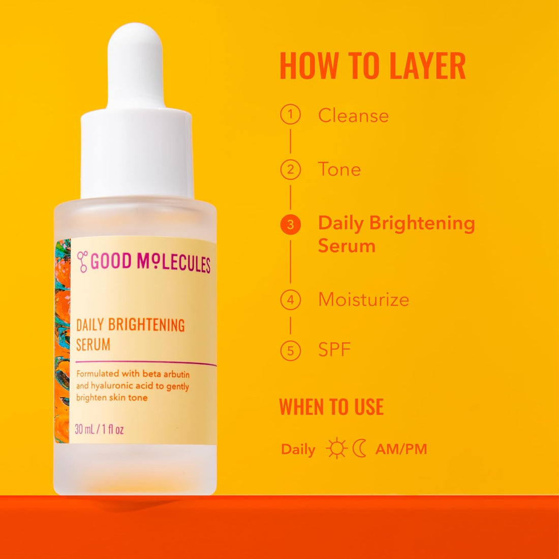 Good Molecules Daily Brightening Serum 30 ml - Hyaluronic Acid Serum with Beta Arbutin to Target Dark Spots - Brightening and Anti-Aging Skin Care for Face