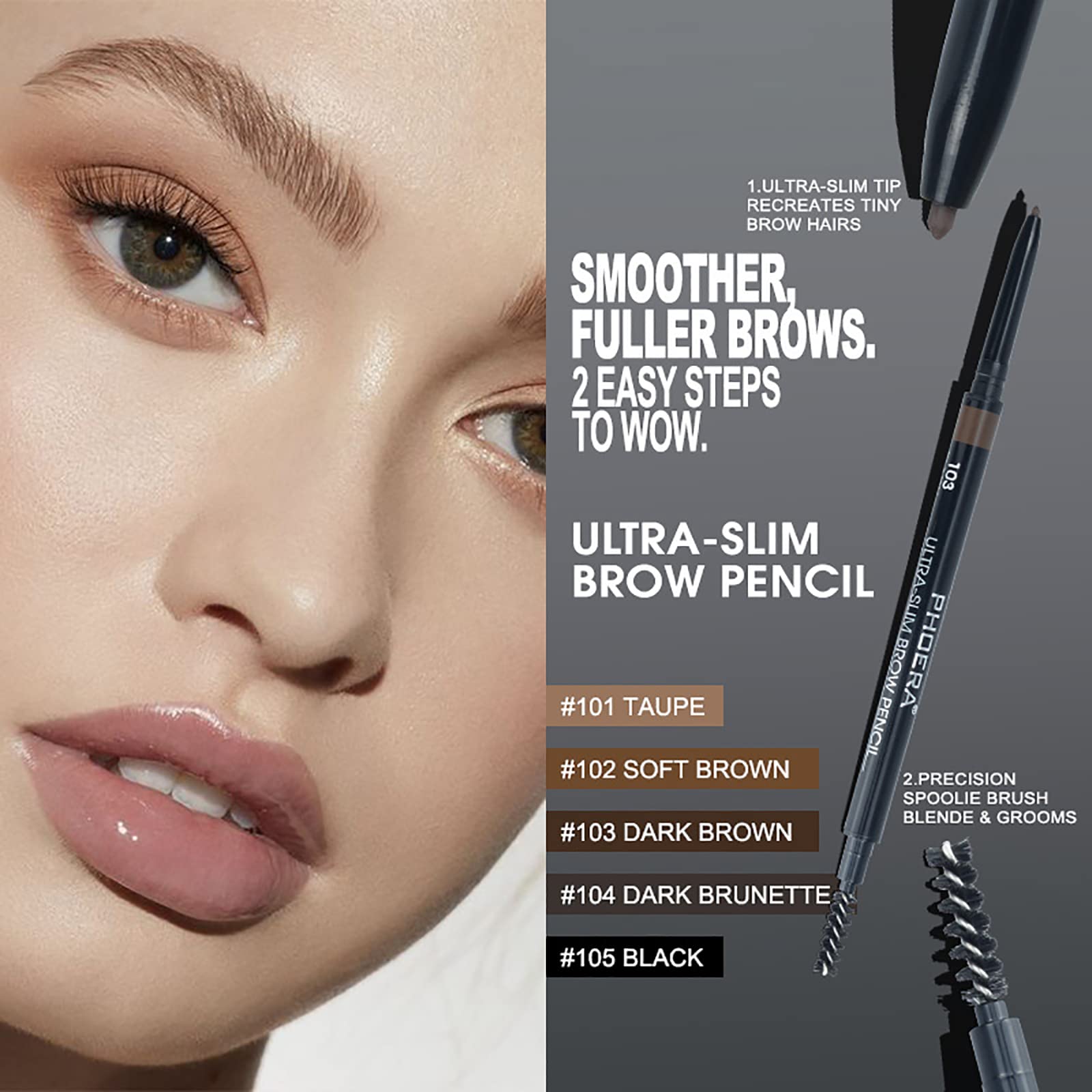 Eyebrow Pencil Natural Look,Black Eyebrow Pencil Easy To Use,Brow Pencil Long-Lasting,Waterproof Precise Application,Vegan & Cruelty-Free 0.08g (103#Dark Brown)