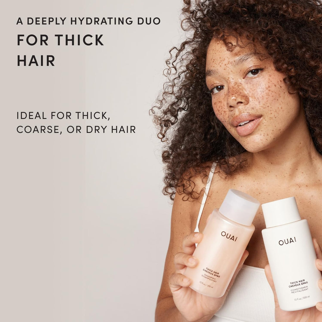 OUAI Thick Shampoo + Conditioner Set - Fight Frizz and Nourish Dry, Thick Hair with Keratin, Marshmallow Root, Shea Butter & Avocado Oil - Free of Parabens, Sulfates & Phthalates - 300 ml Each Halalzen