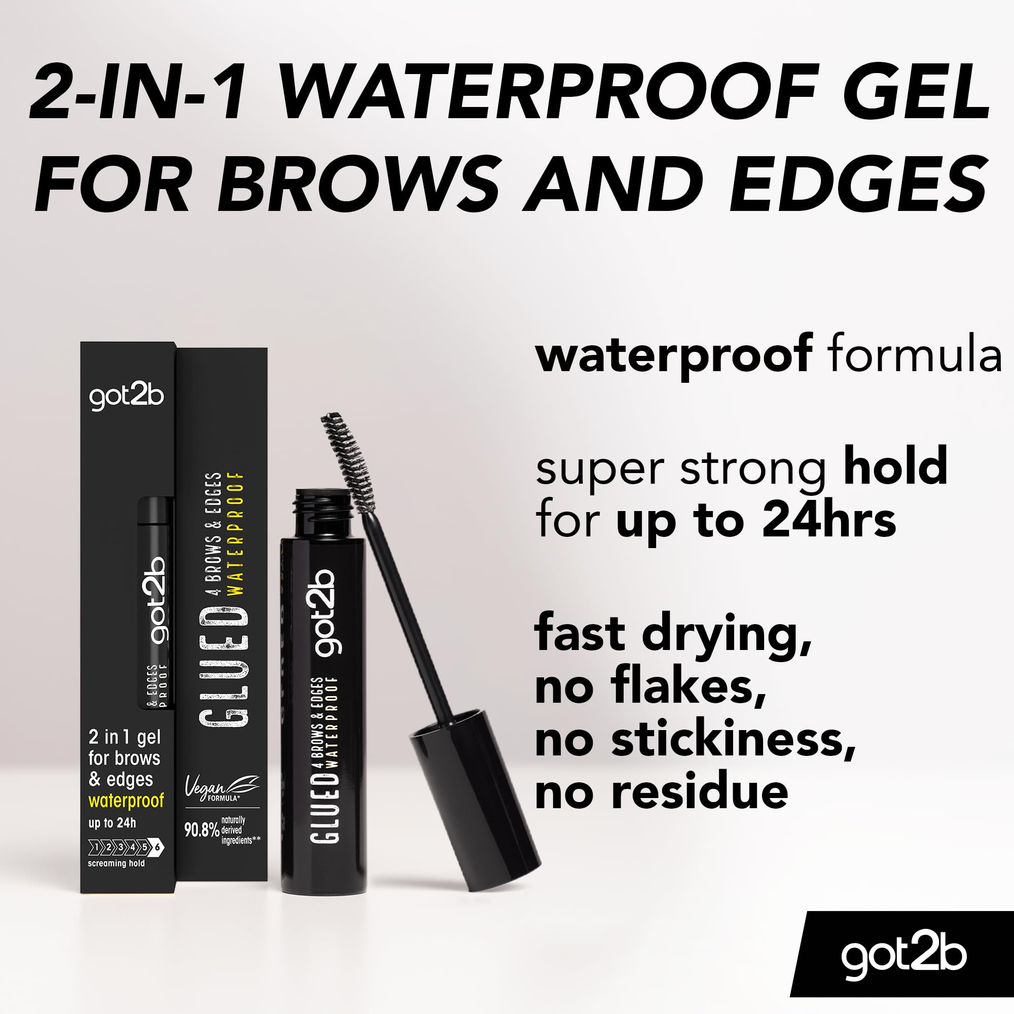 got2b Glued 4 brows & Edges Clear gel 2 in 1 16 ml, Screaming Hold Brow gel, Eyebrow Gel for Long Lasting Looks, Vegan Formula