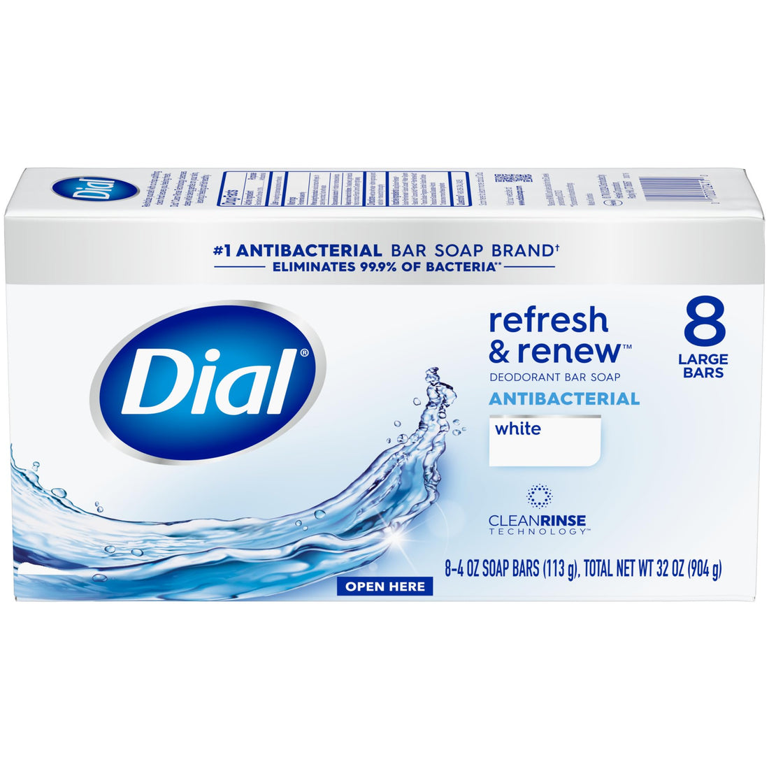 Dial Antibacterial Deodorant Bar Soap, Advanced Clean Gold, 4 Oz, 32 Bars, Round the Clock Odor Protection, Dermatologist Tested, With Clean Rinse Technology