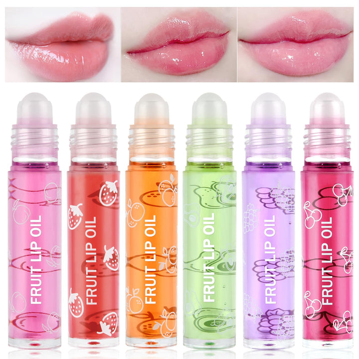 AOOWU 6 Pcs Hydrating Lip Oil Set, Fruit-Flavored Plumping Lip Oil, Long Lasting Lip Glow Balm Lip Care, Transparent Moisturizing No-Sticky Lip Gloss(Peaches,Orange,Avocado,Strawberry,Grape,Cherry)8ML Halalzen