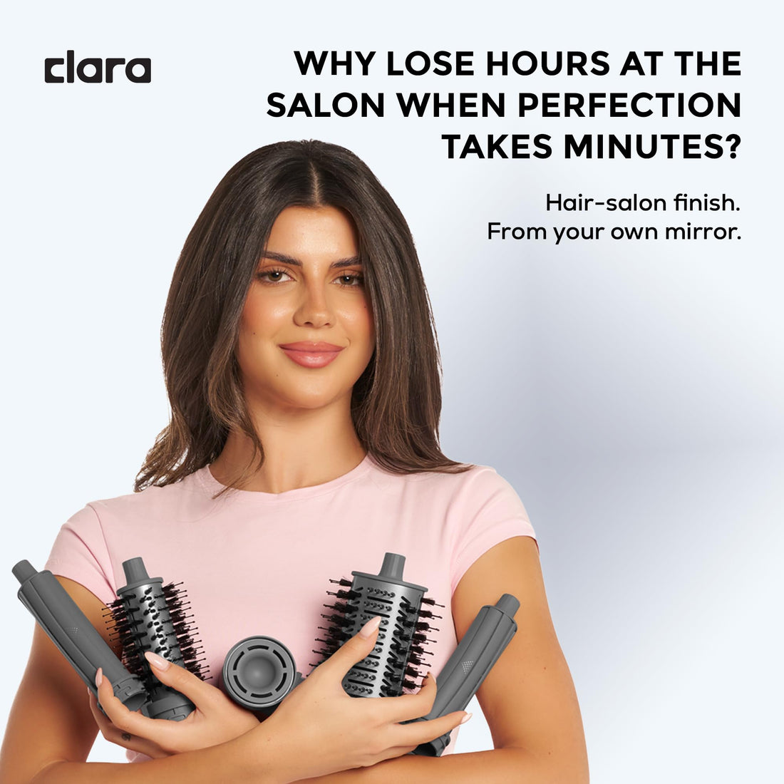 Clara 6-in-1 Gold Multi Styler with Auto-Wrap Curlers, Hair Dryer, & Brush (Round & Oval) for All Hair Types – 1500W Ionic Styling Tool for Frizz-Free Waves & Salon Blowouts Halalzen