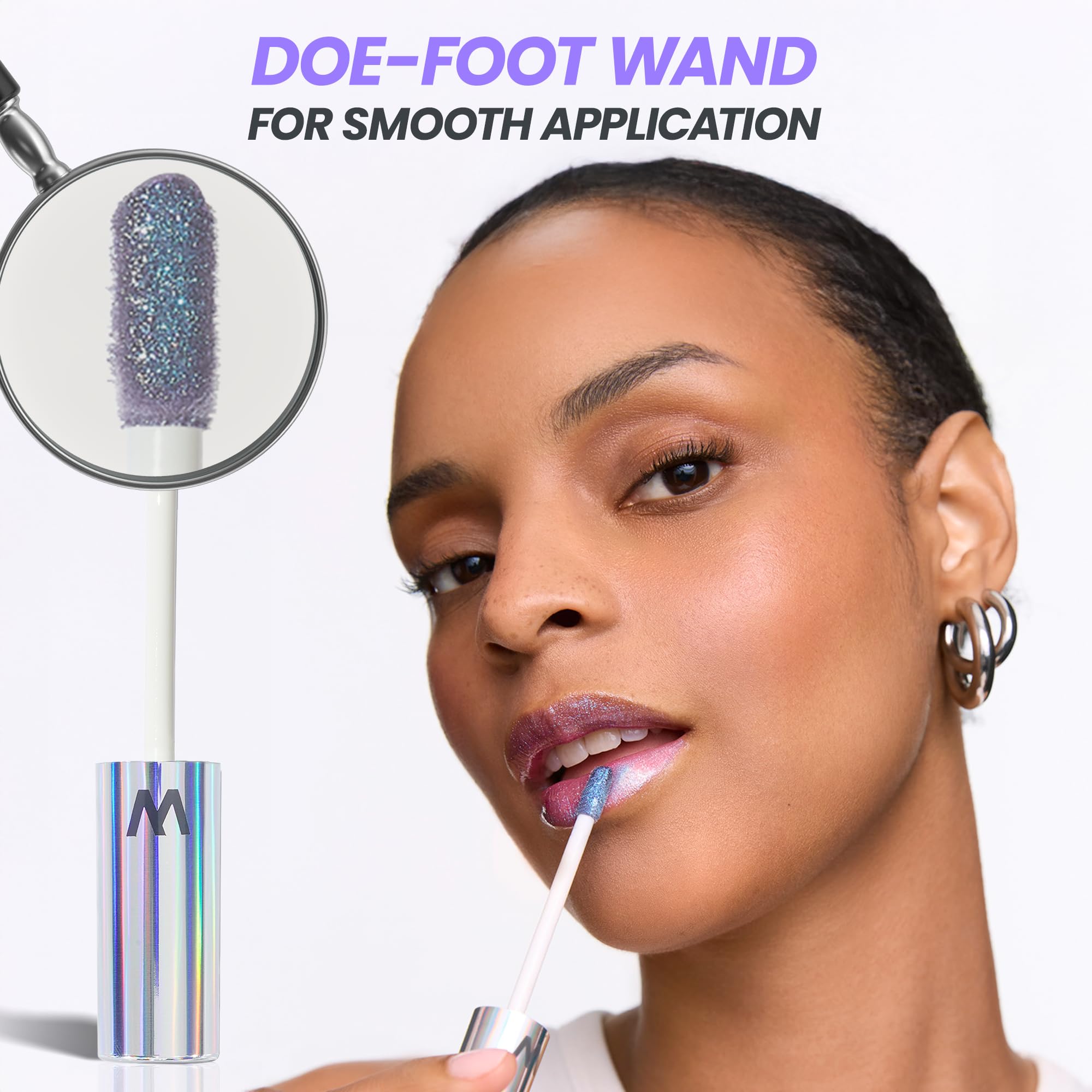 Wonderskin Wonder Blading Top Gloss - Lip Gloss, High Shine Finish, Blue Makeup For Lips (Silver Glitter)