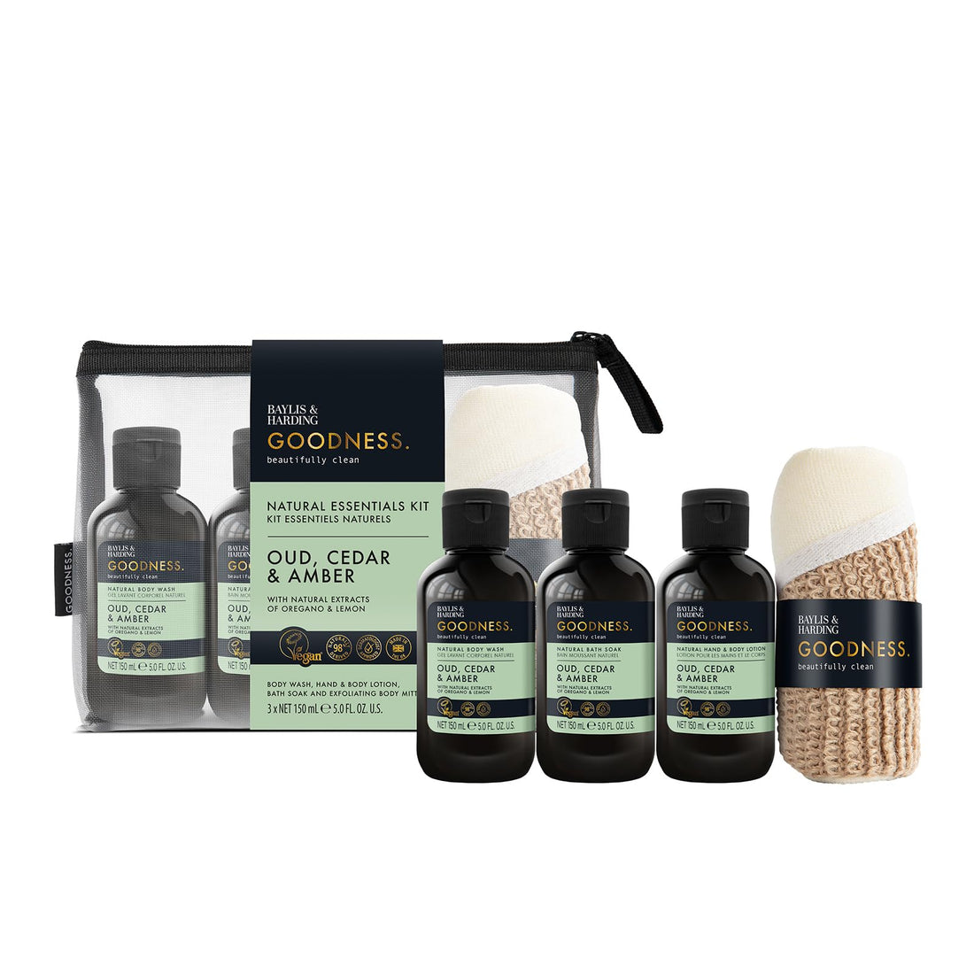 Baylis & Harding Goodness Oud, Cedar and Amber Body Wash, 500 ml (Pack of 3) - Vegan Friendly