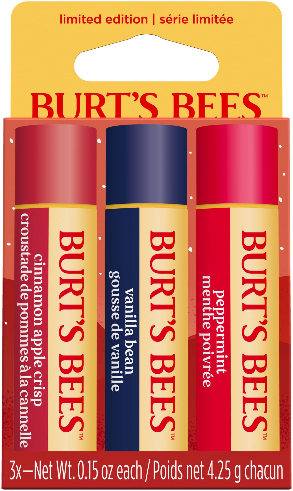 Burt’s Bees Lip Balm Gift Set, Cinnamon Apple Crisp, Vanilla Bean, Peppermint, Lip Balm Multipack, 100% Natural Origin, 3x4.25g Halalzen